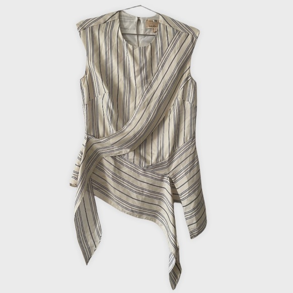 Artelier Nicole Miller Departure Stripe Cap Sleeve Silk Blouse, Sz 4 - Picture 1 of 10